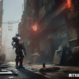 fallout 4 character in the streets of cyberpunk city, unreal engine