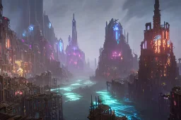 dungeon punk fantasy 7 towers city river ravine