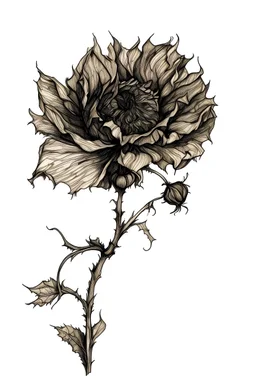 A drawing if a dry dead flower