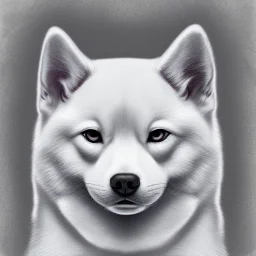 albino shiba inu, ethereal glowing aura, mug shot