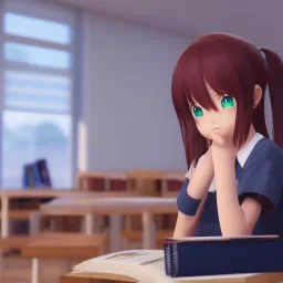 Anime girl studying in the classroom, unreal engine 5 --ar 2:1