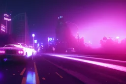 detroit home run down ,cars run down, night time , unity, scriptable render pipeline , lighting , volumetric , global illumination, fog , purple emission , purple tone.