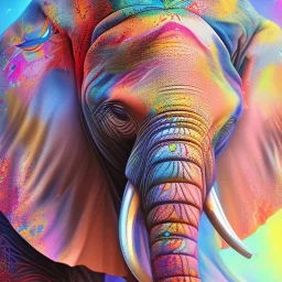 Elephant head portrait, bright colors, splash paint, centered, detail, 8k resolution