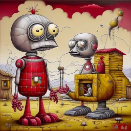 Quirky Unbalanced Reality, Phlegm, Gemeos, robotic philosophers, abstract surrealism, acrylics