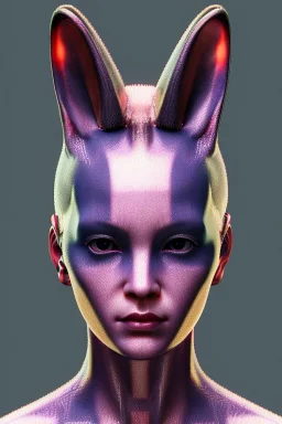 Medium Close Up Portrait, Front image. cyberpunk, rabbit mask, Japanese woman, pink short hair. latex, glossy suit. Pink, black, white, color. Dior style. Color background, photo studio. Avatar image, highly detailed, concept art, smooth, unreal engine 5, god rays, ray tracing, RTX, lumen lighting, ultra detail, volumetric lighting, 3d, finely drawn, high definition, high resolution.