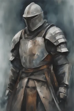 slavic futuristic soldier in armor and robes, watercolor style, ultra detailed character, simple background, oil painting style, dark colors, dramatic lighting