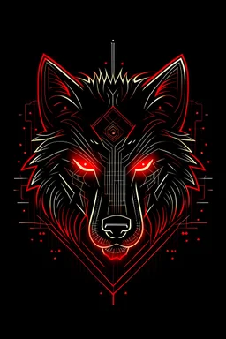 Create a logo featuring an electrical circuit in the shape of a wolf's head against a black background with red electric sparks. The red electric sparks should add a dynamic and energetic element to the design, symbolizing power and innovation.