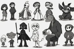 6 very simple and cute dark cartoon characters that I could draw