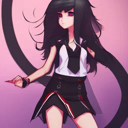 Ryuko Matoi,black skirt,black crop top,suspenders