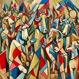 piccasso crowd people cubism with bull screaming