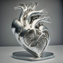 stainless steel sculpture of human flesh-like heart formed by human bodies