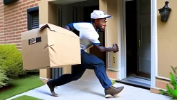 suspiciously looking Tyrone sneaking away with small delivered package from apartment mailroom