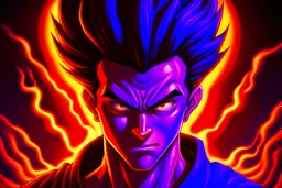 create a realstic image of gohan getting very mad, his hair glowing purple