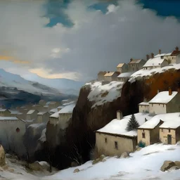 A white village in the sky painted by Gustave Courbet