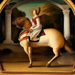 renaissance painting of angela merkel on a horse