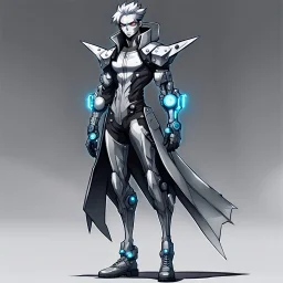 silver skinned anime Dragman cyberpunk full body