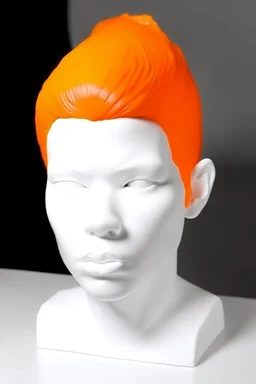 White rubber face with rubber effect in all face with orange sponge rubber effect hair