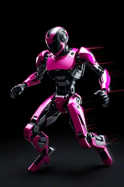 A hyper-realistic 3D Dynamic motion, intense jet black, pure black, deep shadows. A dazzling magenta droid mechanic, sleek metallic body, precise joints. Digital painting, futuristic robot, blurred lines, action poses