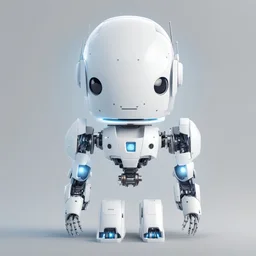 Generate a minimalistic illustration of an artifical intelligence, futuristic robotic part figure in a simple and elegant style.modern aesthetic, centered, looks cute and happy,smiling, charismatic, upper body, color code "8D99AE", color code"FB8500", color code "FFB703".