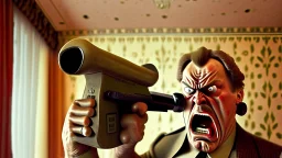 ANGRY RUSSIAN POINTING GUN AT THE HOTEL PHONE