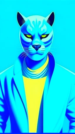 Full body Cougar man man with puma mask in his eyes art stylized illustration complementary colors quality ultra 12k