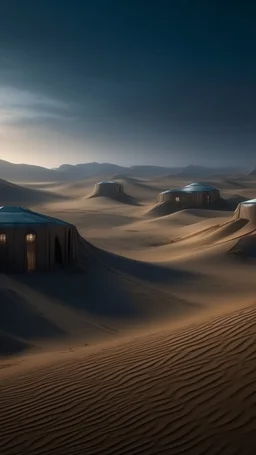 realistic photo of a landscape covered in sands that looks futuristic with futuristic lighting