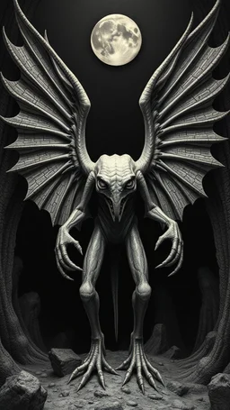 Winged Dingus in the style of Giger and Escher