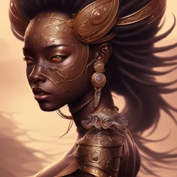 sango fantasy, fantasy magic, intricate, sharp focus, illustration, highly detailed, digital painting, concept art, matte, masterpiece head sexy lady body black African beauty space lady one tiger skin wearing African hair rain background