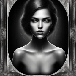 romantic fantasy spray painting,bw, portrait of painter, foliage frame