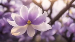 Half Tree Magnolia Flower Purple Light Translucent Layered Close-up Clear Distant Blur Poetic Photography Flat View Realistic 8K HD les fleurs de printemps, (violettes, jonquilles, narcisses, ) avec un fond de cascade