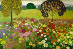 A plain filled with flowers and trees painted by Gustav Klimt