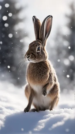 hare in the snow, magazine cover illustration by pen and charcoal, signed, bokeh like f/0.8, tilt-shift lens 8k, high detail, smooth render, down-light, unreal engine, prize winning