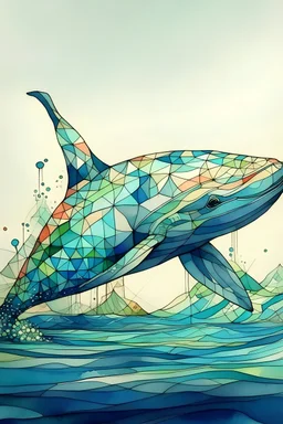 اريد صوره حوت مع بعض الأشكال الهندسية ومتلونه بالوان مائيه