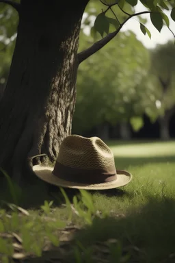 hat under a tree