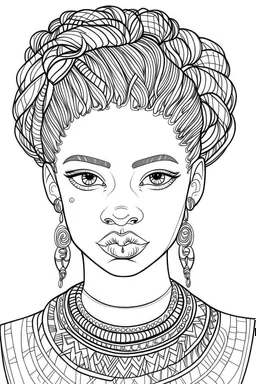 african girl face coloring page with beautiful hairstyle