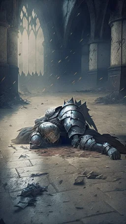 dead knight on the floor, battlefield background