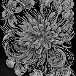 black paper fine line drawings of flowers, intricate, highly detailed, black paper, monochrome, black, dark, filigree