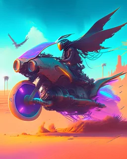 cyberpunk hoover bike flying through the desert Symmetry product render poster vivid colors classical proportion car, glowing fog intricate, elegant, highly detailed, digital painting, art station, concept art, smooth, sharp focus, illustration Art by royocano