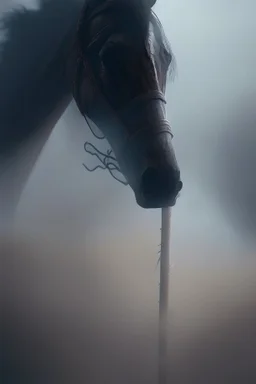 closeup on dark horse pole vaulting, trending art, 8k, depth of field, volumetric fog