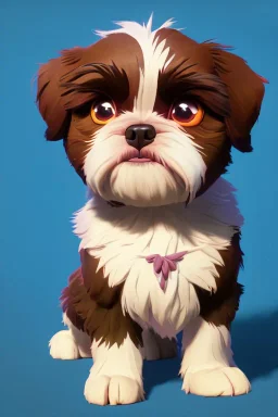 pixar style, a close-up portrait of cute, true-to-life shih tzu puppy, fluffy, vivacity colors, realistic shaded volumetric lighting, extreme dense and fine fur, garden environment background, highly detailed, renderman gofur render, art by sam curry