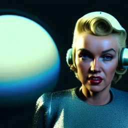 Ultra Realistic retro sci-fi scene, portrait, blonde woman, sweet young Marilyn Monroe face, perfect iris, tight latex coat, Strange planet background, Retro sci-fi style helmet, fog, rain, soft color, highly detailed, unreal engine 5, ray tracing, RTX, lumen lighting, ultra detail, volumetric lighting, 3d, finely drawn, high definition, high resolution.