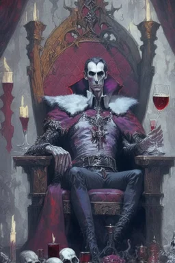 Strahd von Zarovich drinking wine upon a throne of skulls