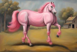 a pink horse like a 19th painting