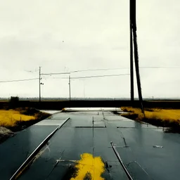 Minimal abstract oil paintings desolate 1960s carpark concrete fragments. Yellow road markings. style of Justin Mortimer and Phil Hale.