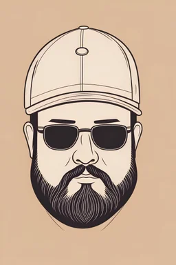 Minimal line portrait of a fat man with a beard wearing a baseball cap and sunglasses
