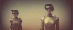 steampunk, vintage analog polaroid of a woman robot, female body, fog, lomography, heavy film grain, night, color bleed, depth of field, bokeh, retro