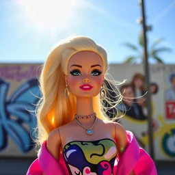 Barbie doll in street art style, in the sun