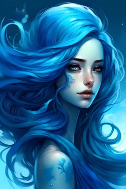 Woman illustration fantasy, blue hair