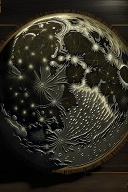 create a realistic photo of the moon map, made out of wood, blender render 3d style, octane render