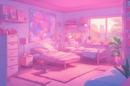 a drawing of the girl's room is adorned with neon and light up posters, in the style of pastel, anime aesthetic